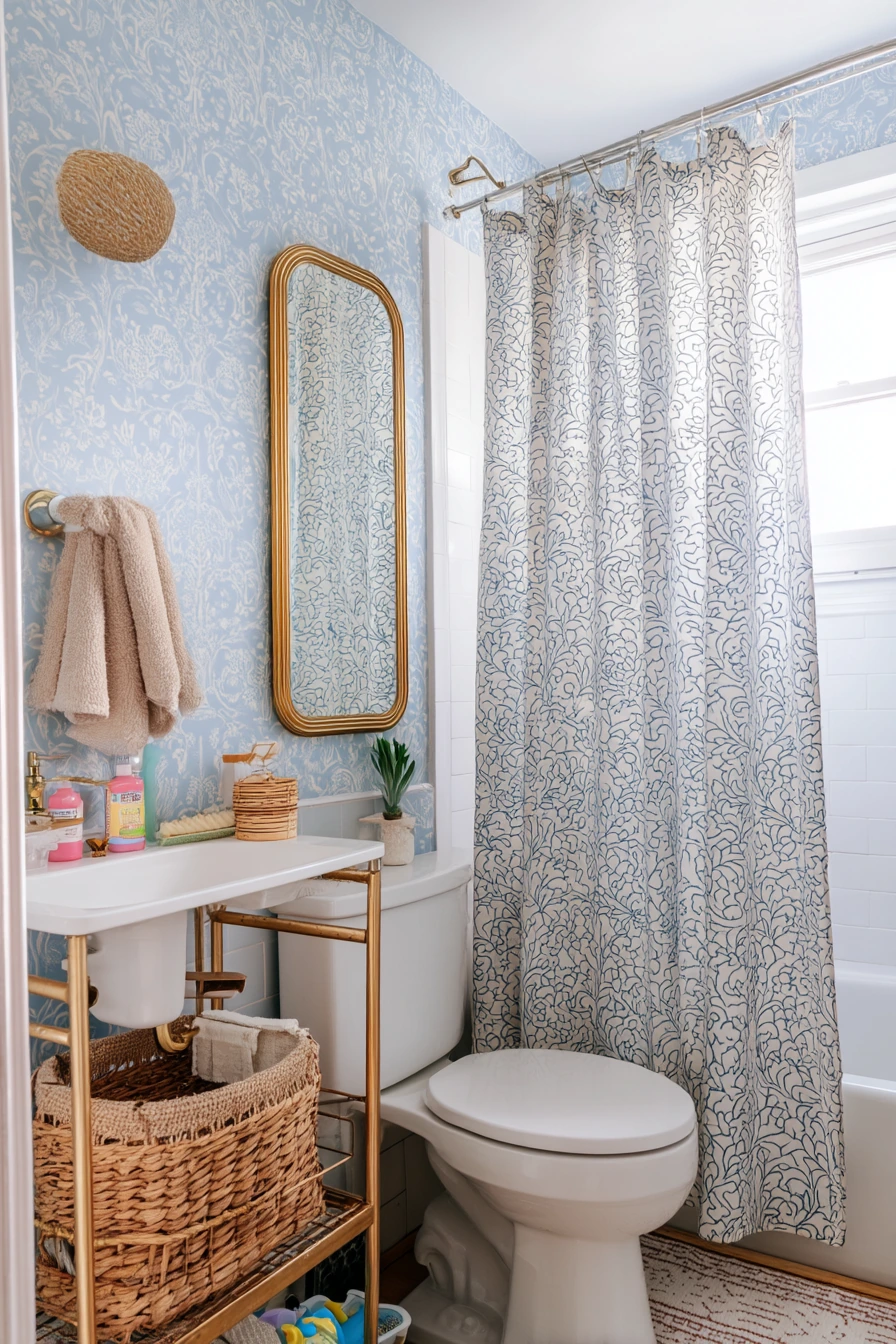 Rental-Friendly Blue and Gold Bathroom Refresh