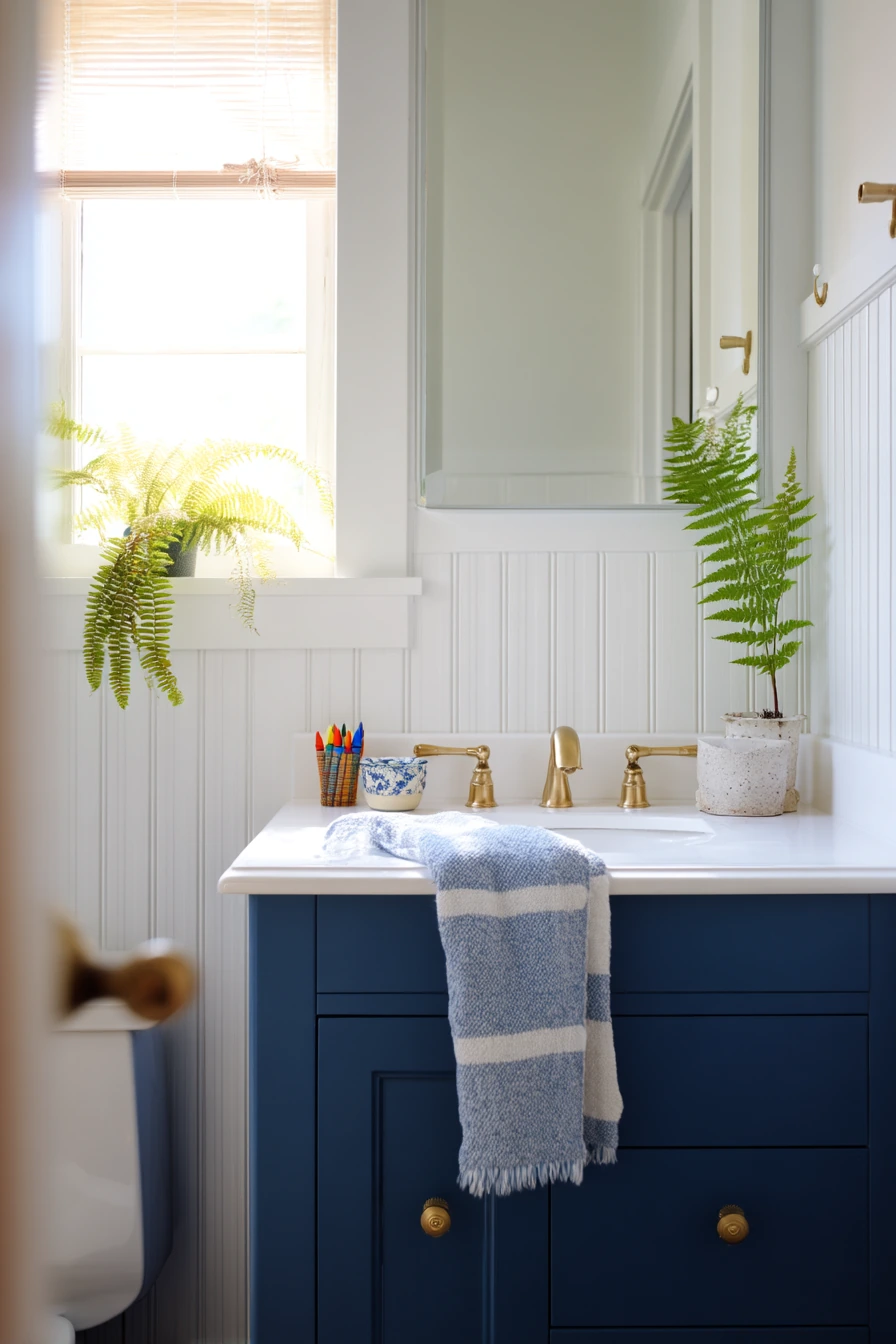 Small Family Bath with Clever Blue Storage