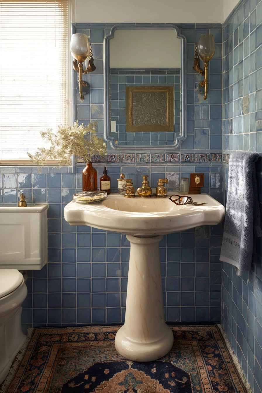Vintage Blue Tile and Warm Gold Details