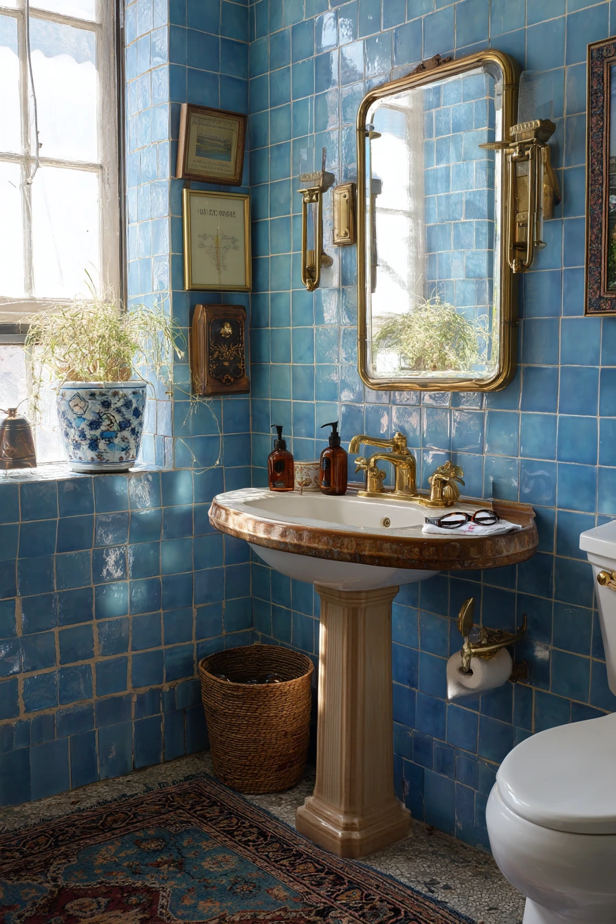 Vintage Blue Tile and Warm Gold Details