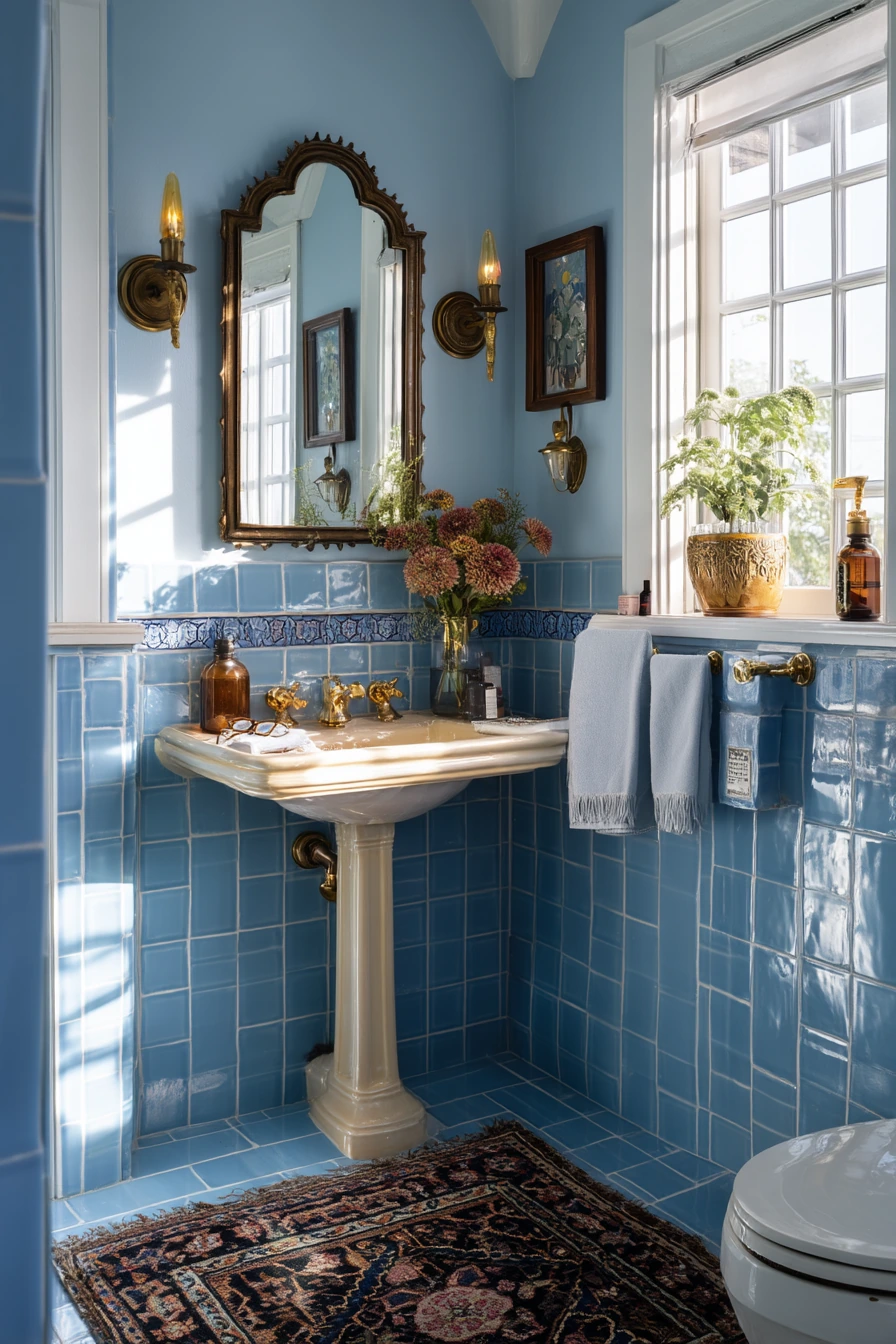Vintage Blue Tile and Warm Gold Details