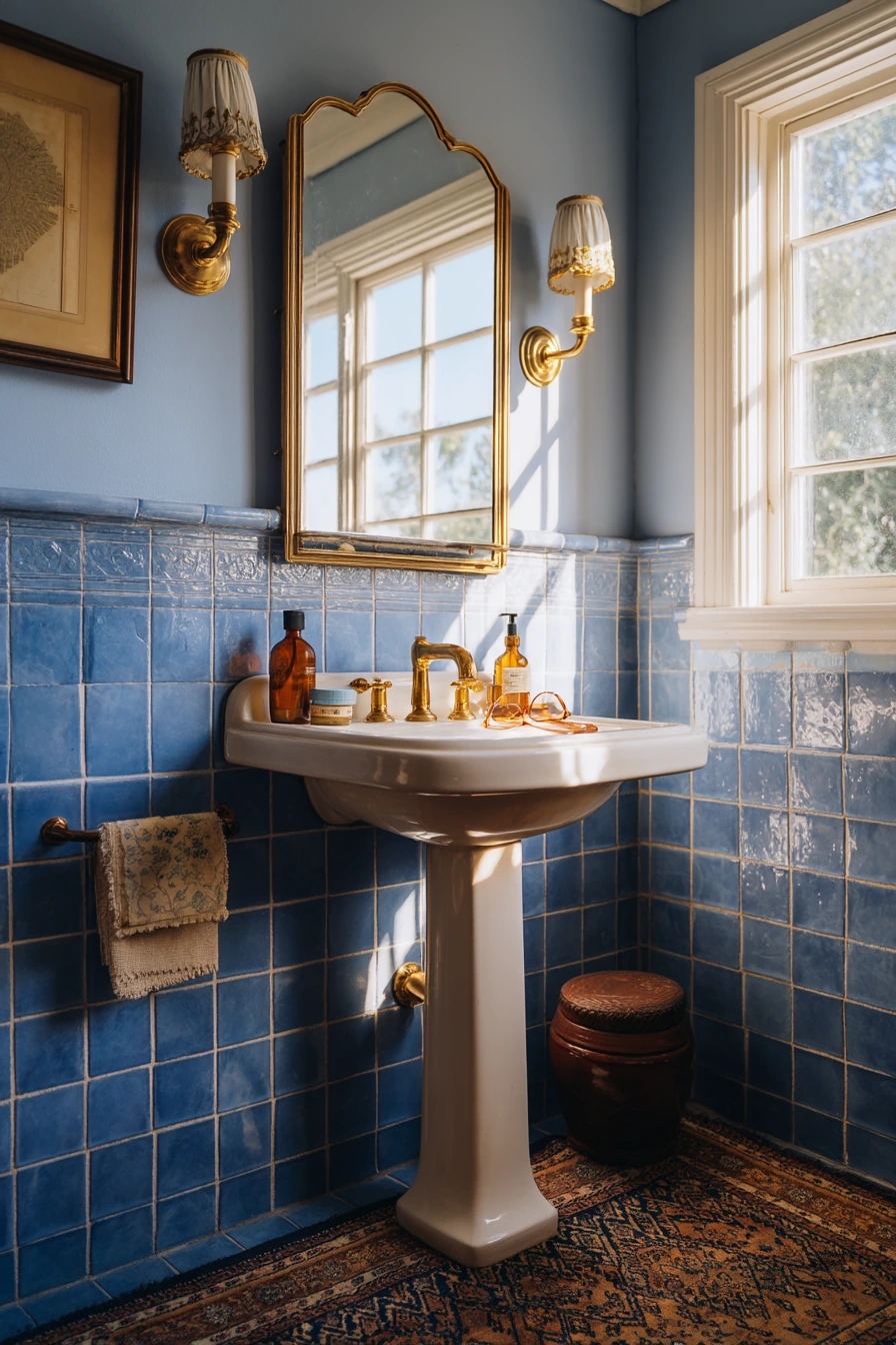 Vintage Blue Tile and Warm Gold Details