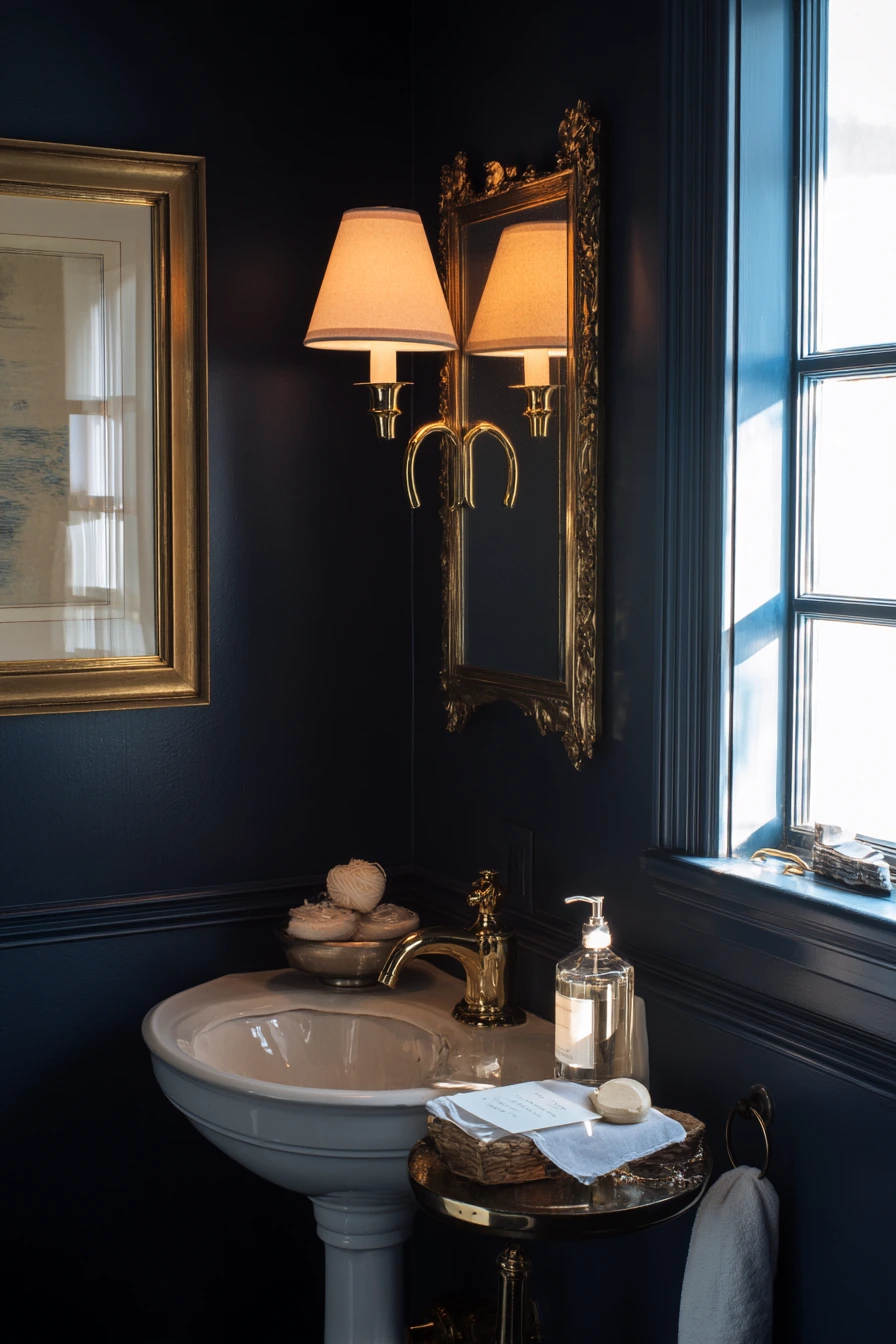 Blue-and-Gold Powder Room for Guests