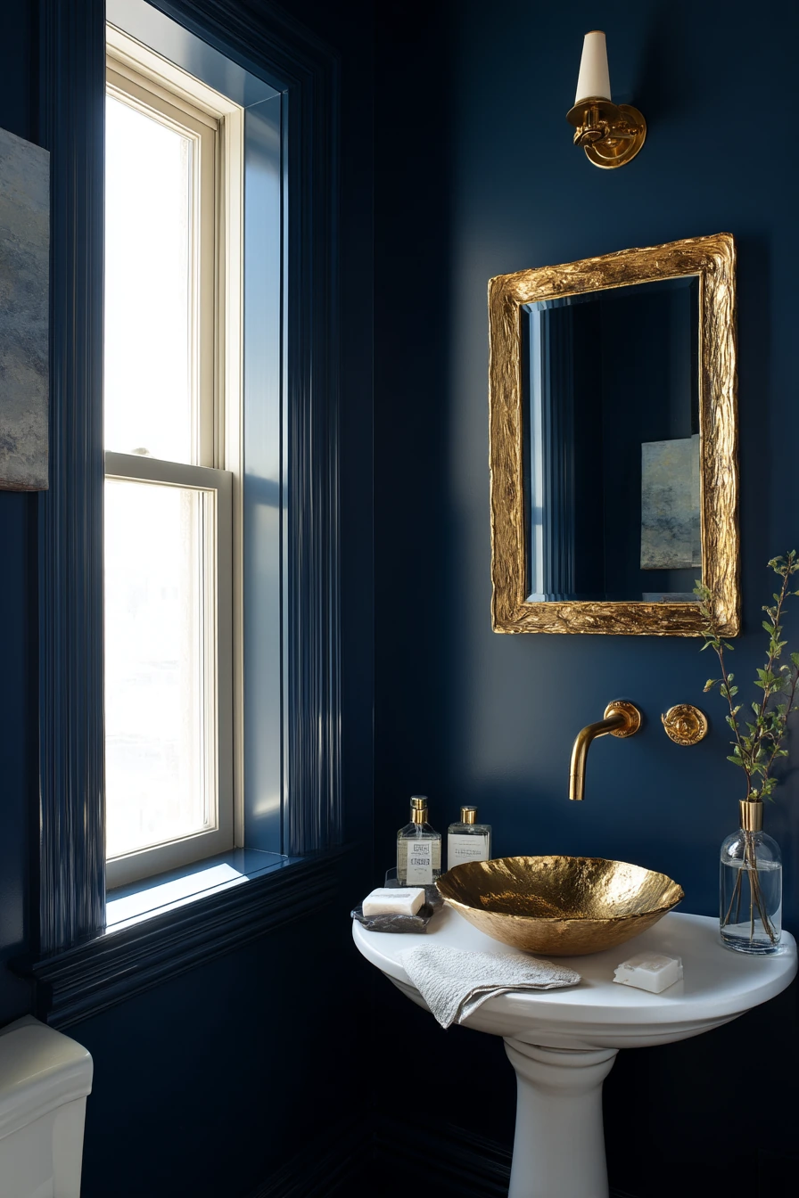 Blue-and-Gold Powder Room for Guests