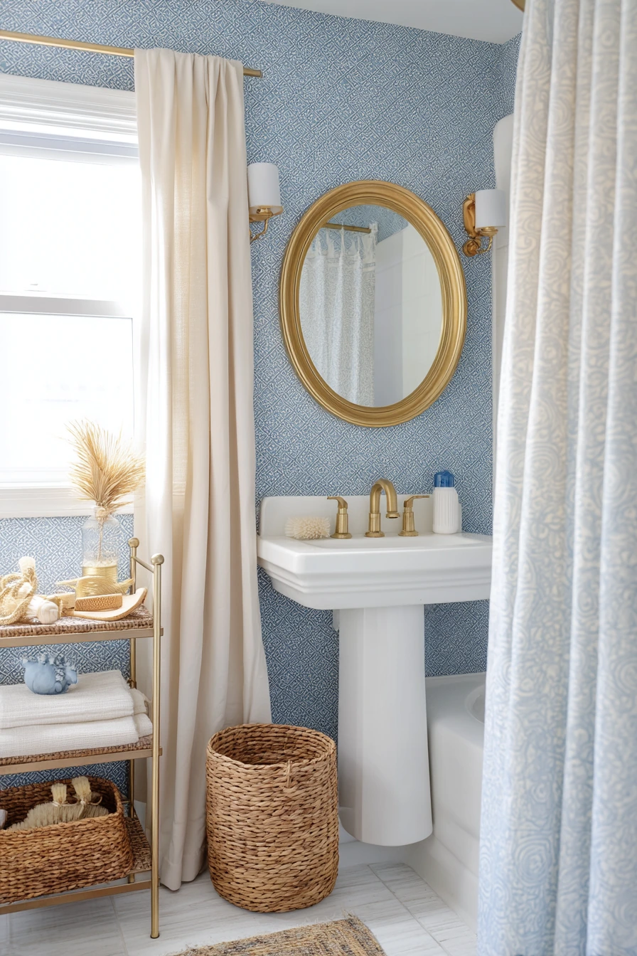 Rental-Friendly Blue and Gold Bathroom Refresh