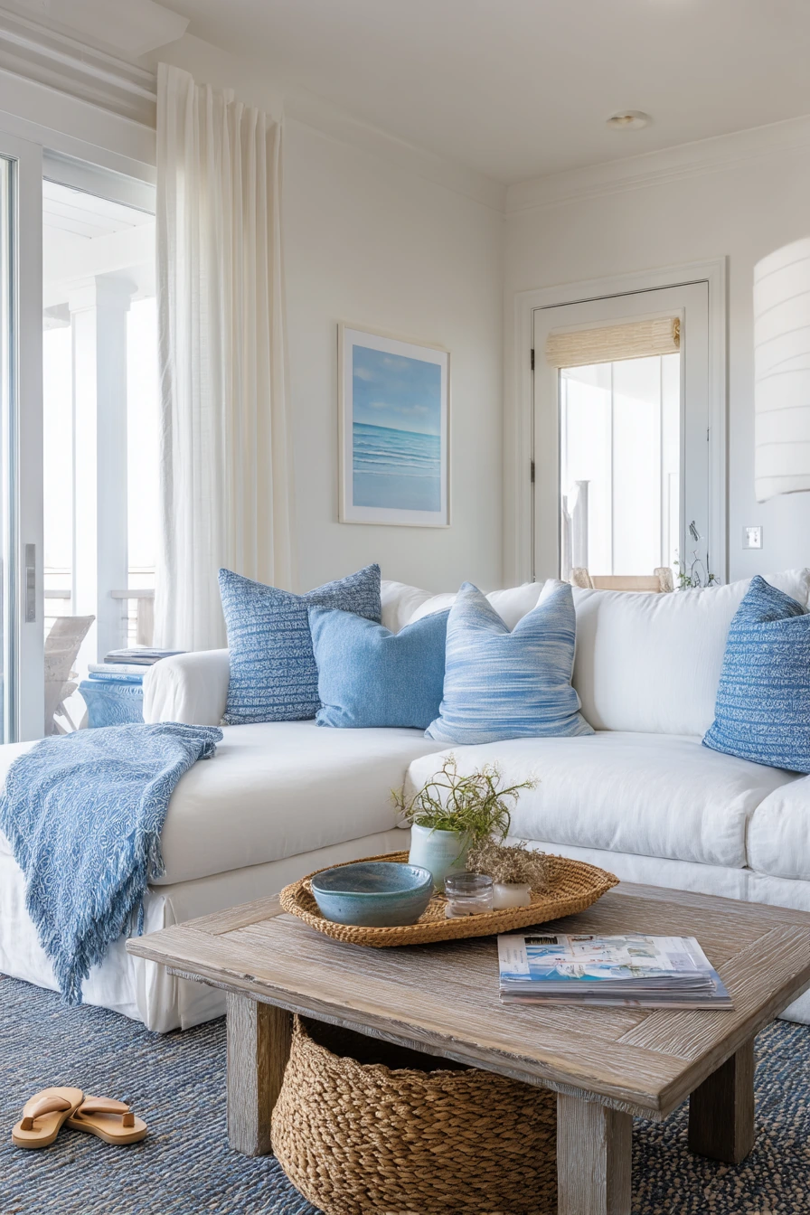 Elegant Coastal Living Room With Everyday Mess