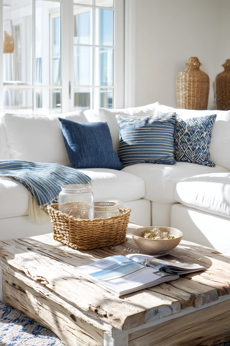 Elegant Coastal Living Room With Everyday Mess
