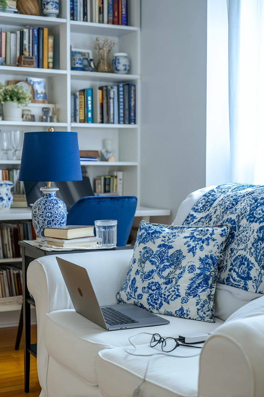 Blue and White Living Room for Reading and Work