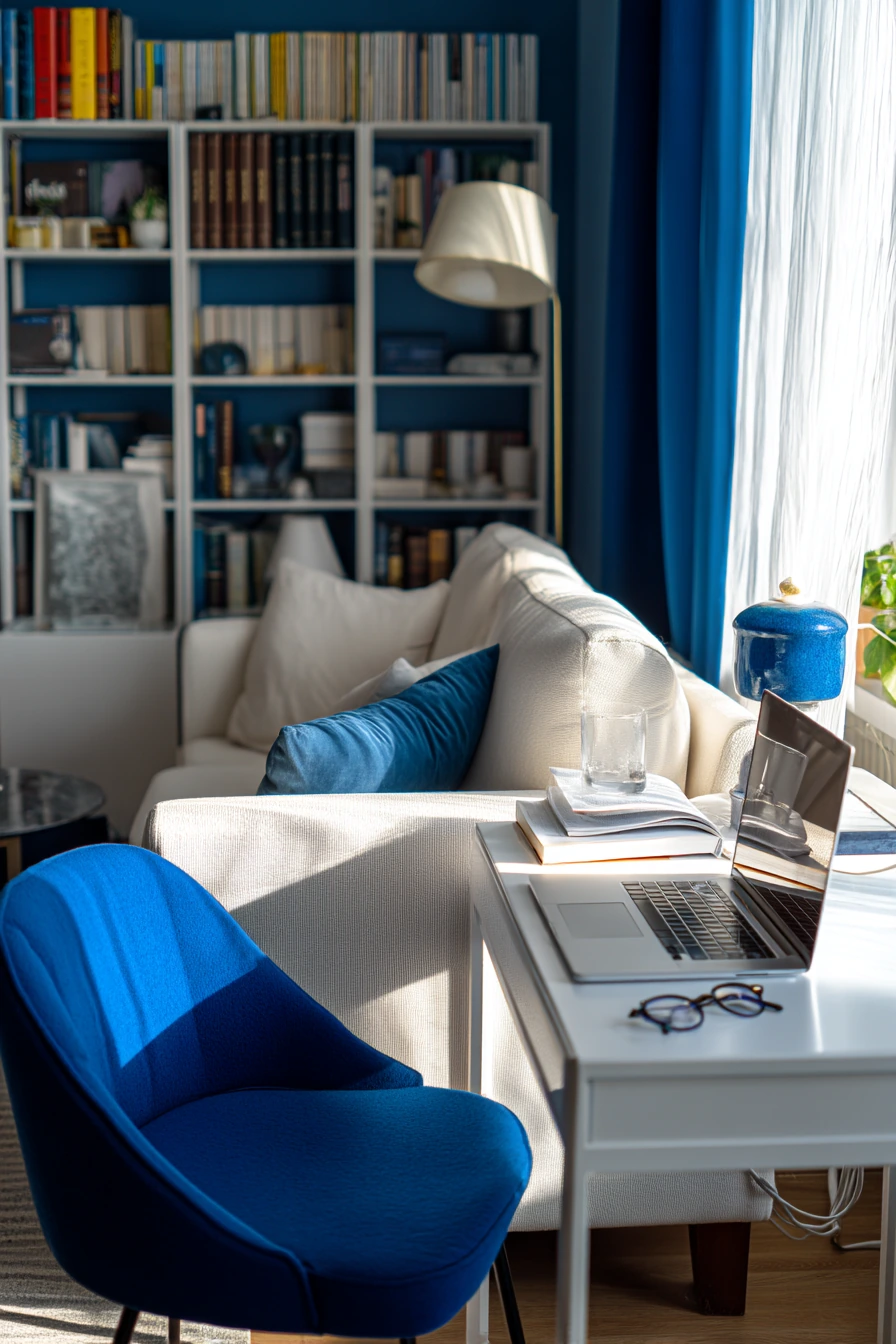 Blue and White Living Room for Reading and Work