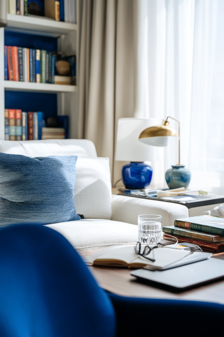 Blue and White Living Room for Reading and Work
