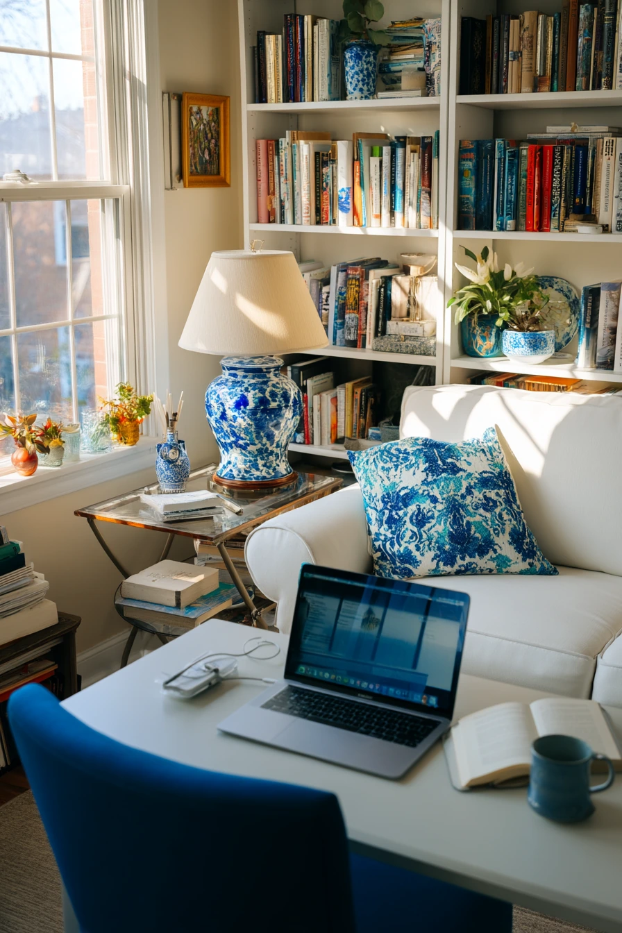 Blue and White Living Room for Reading and Work