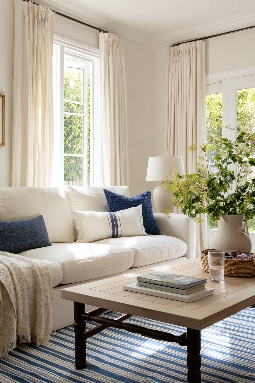 Sunny Family Living Room With Blue Accents