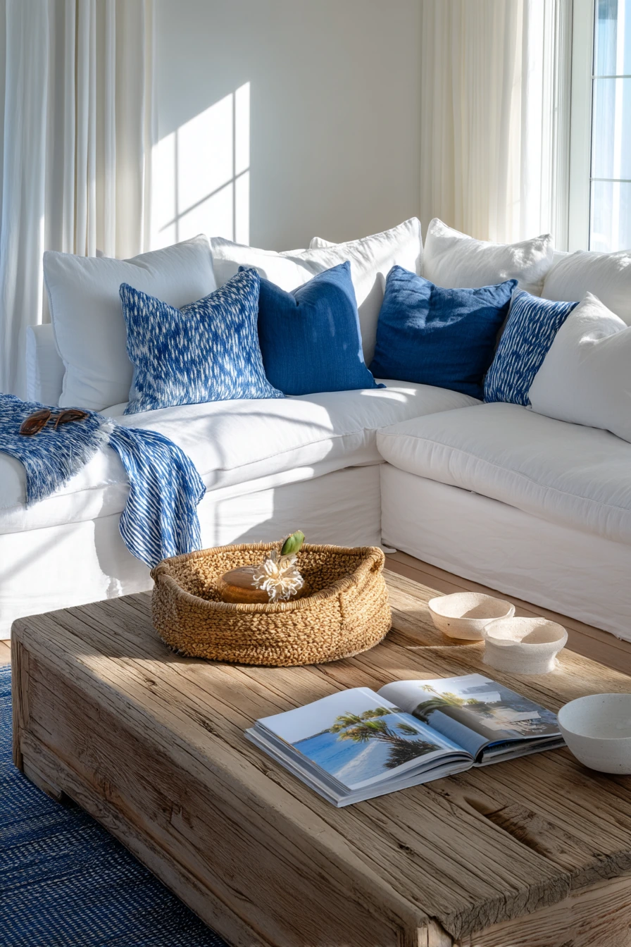 Elegant Coastal Living Room With Everyday Mess