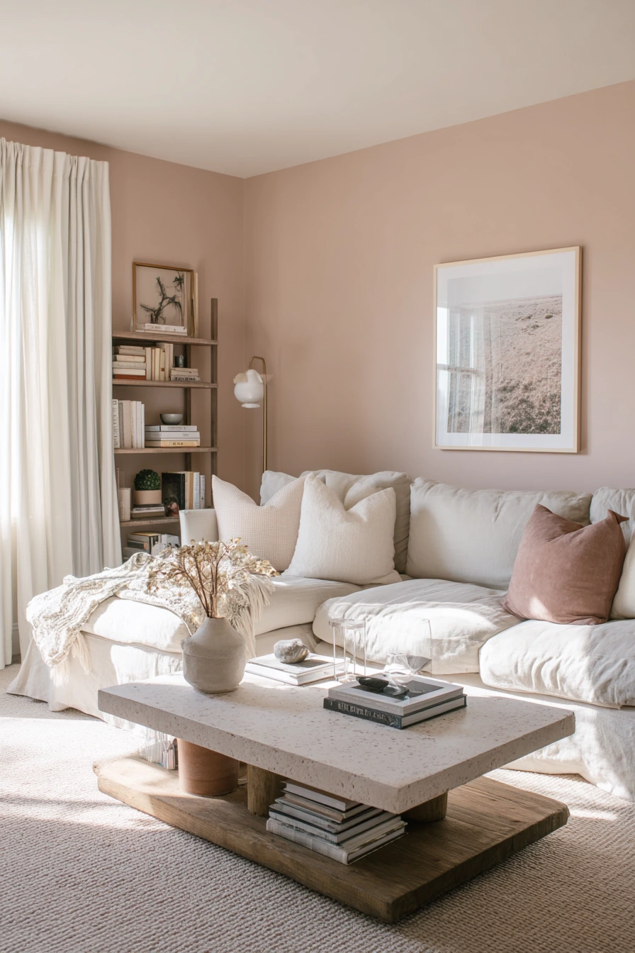 Neutral Home with a Blush Accent Wall