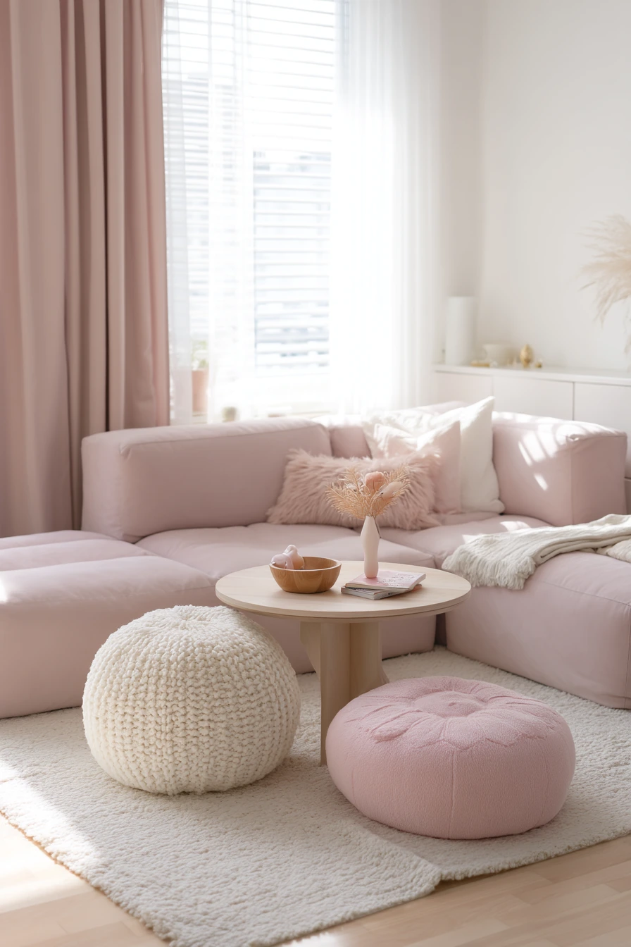 Blush Pink Living Room for a New Baby Home