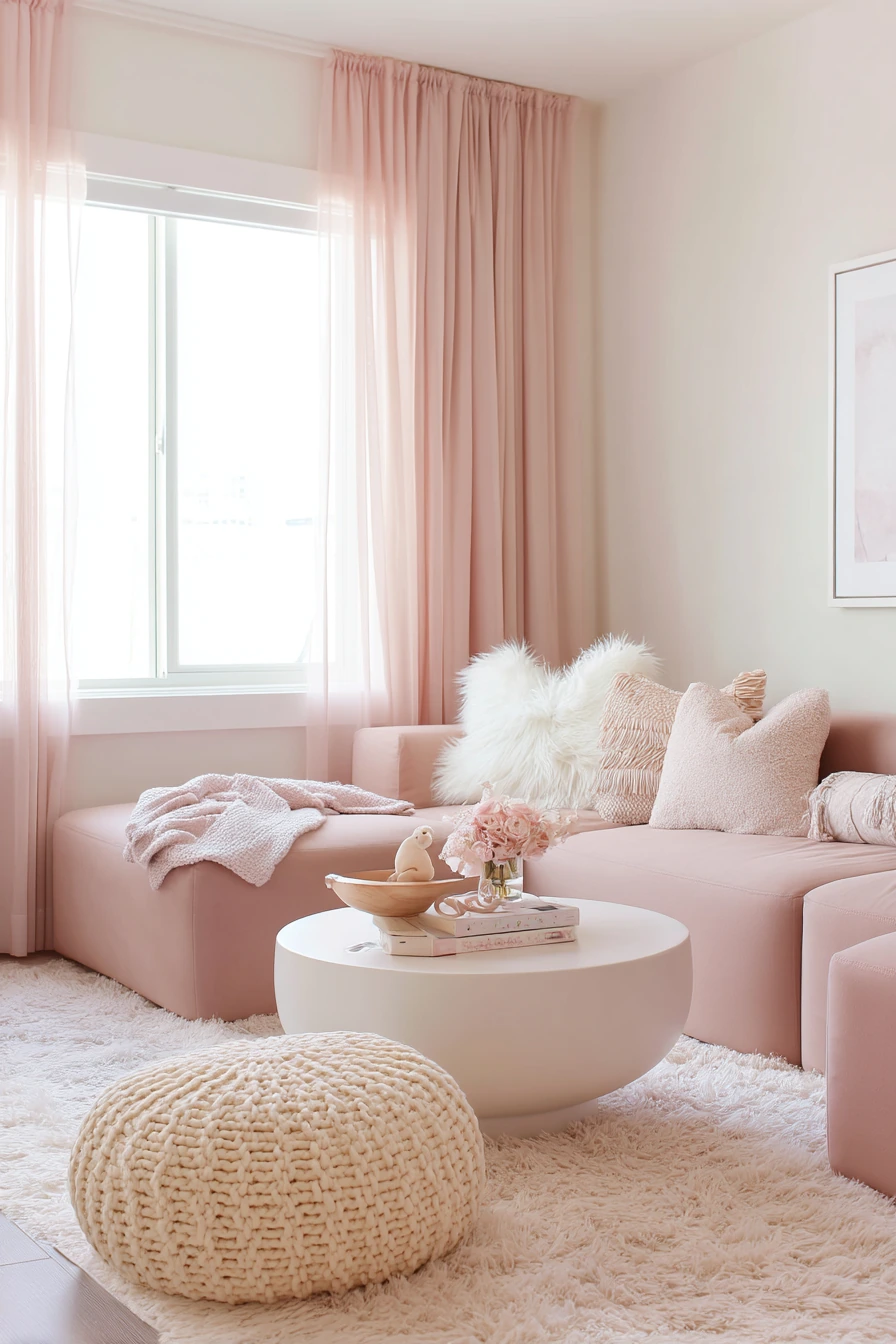 Blush Pink Living Room for a New Baby Home