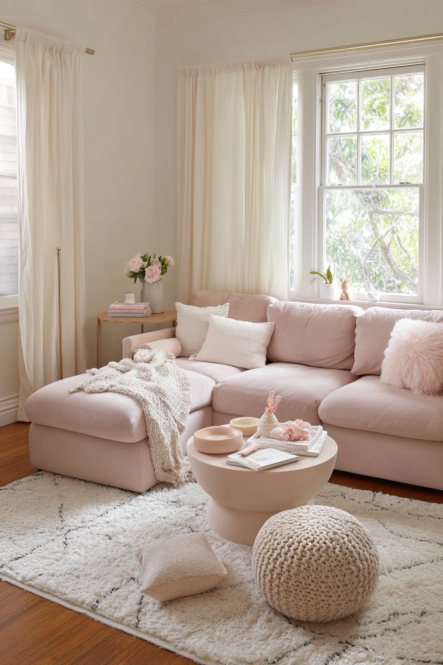 Blush Pink Living Room for a New Baby Home