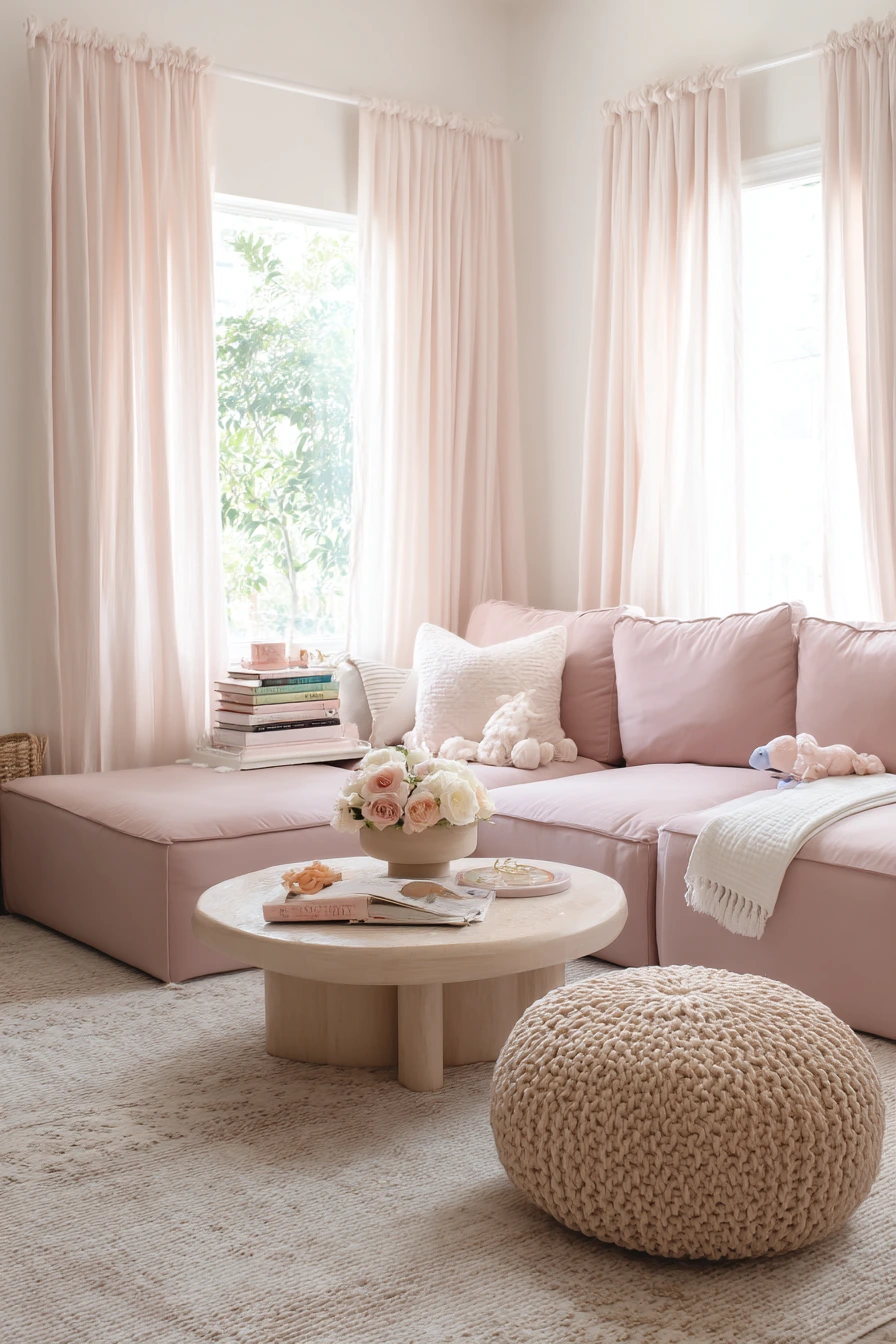 Blush Pink Living Room for a New Baby Home