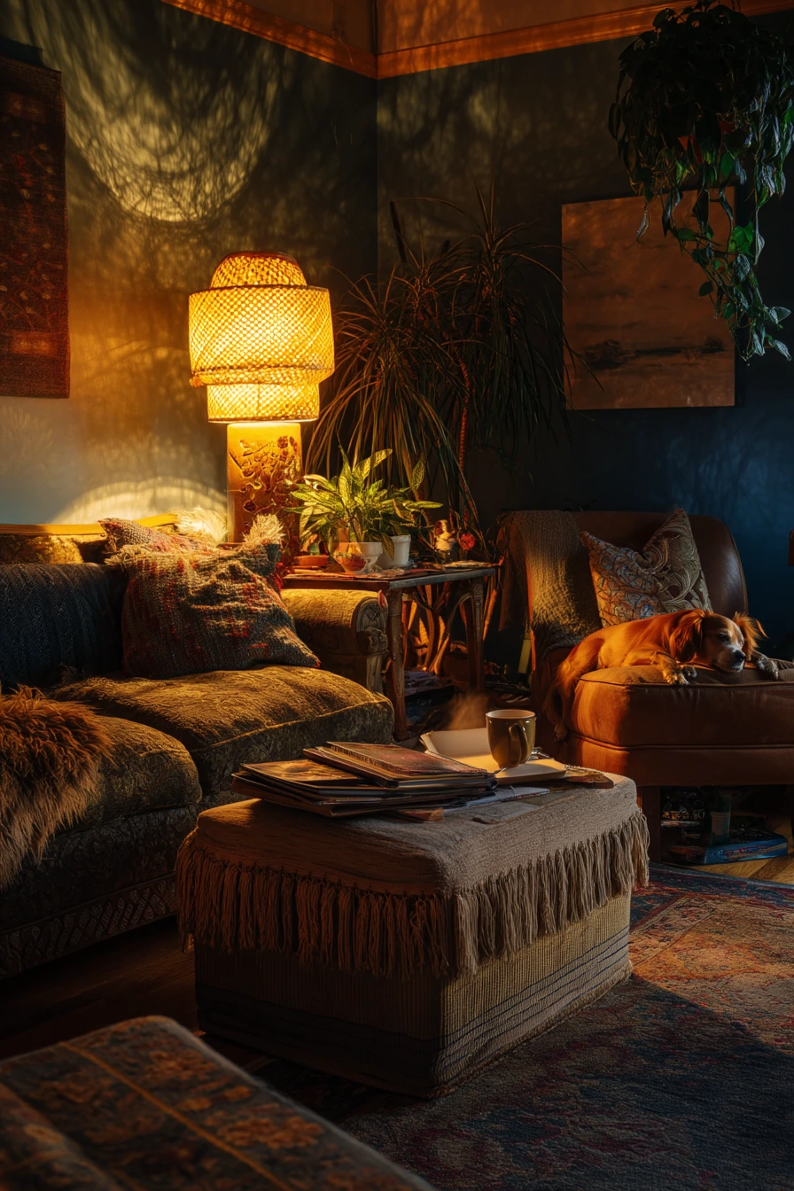 Cozy Evening Lamp-Lit Boho Corner