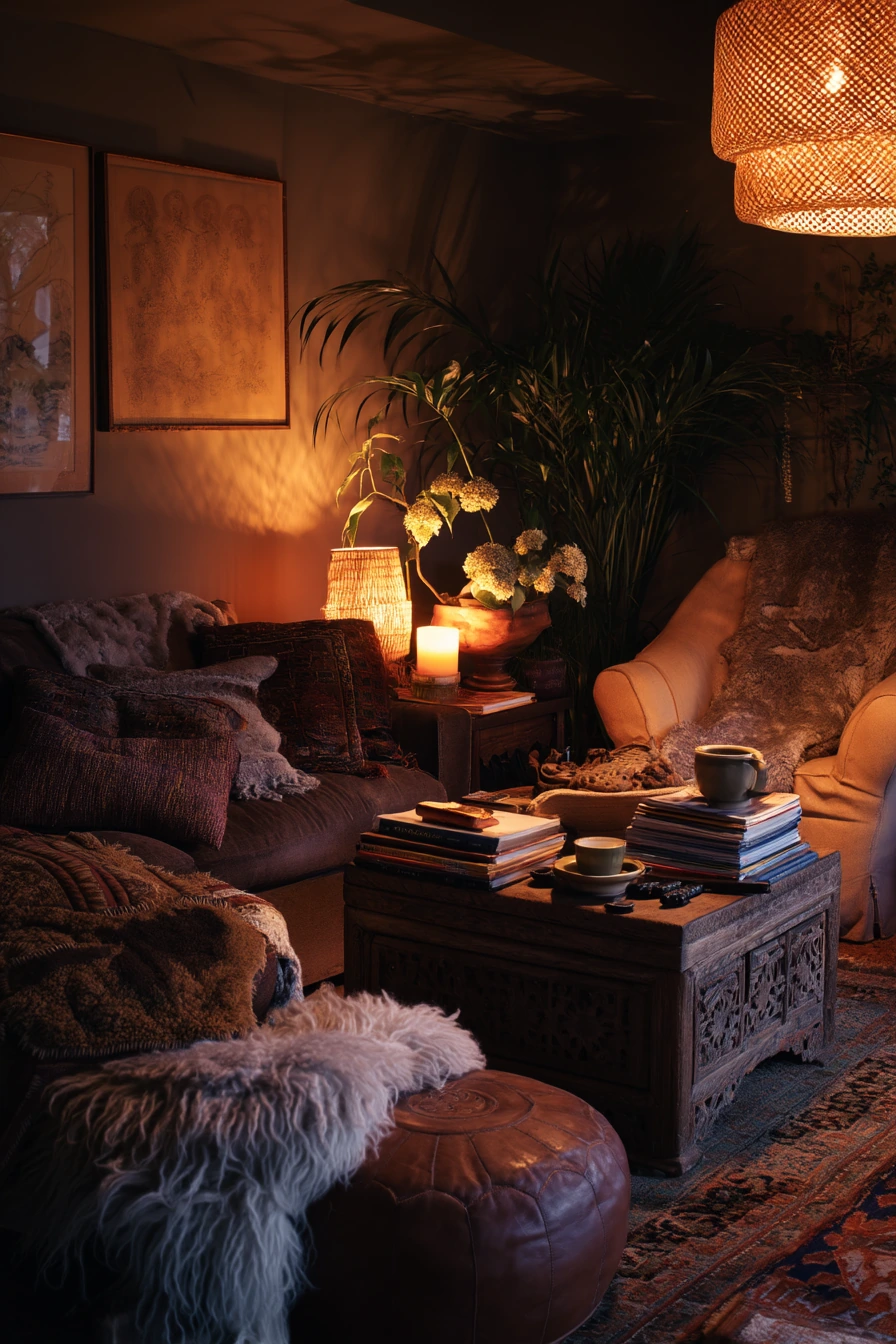 Cozy Evening Lamp-Lit Boho Corner