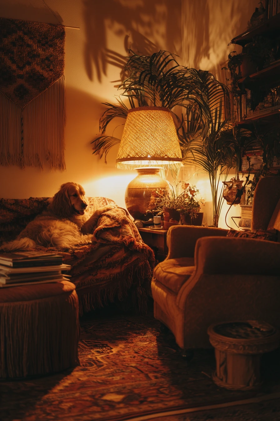 Cozy Evening Lamp-Lit Boho Corner