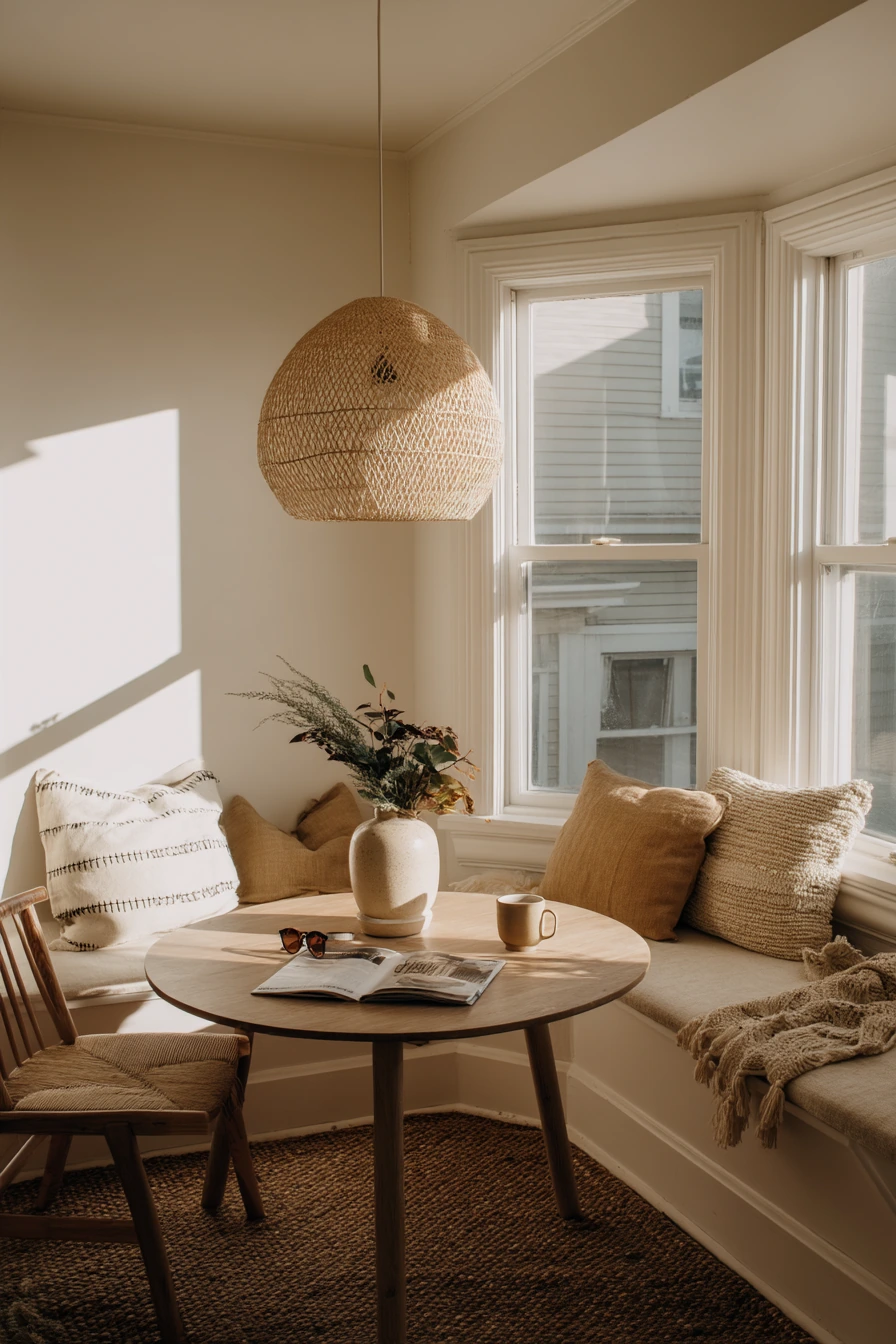Sunlit Breakfast Nook with Boho Texture