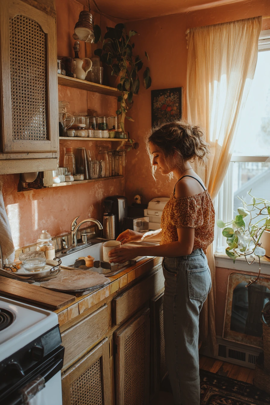 Morning Coffee in a Warm Boho Galley