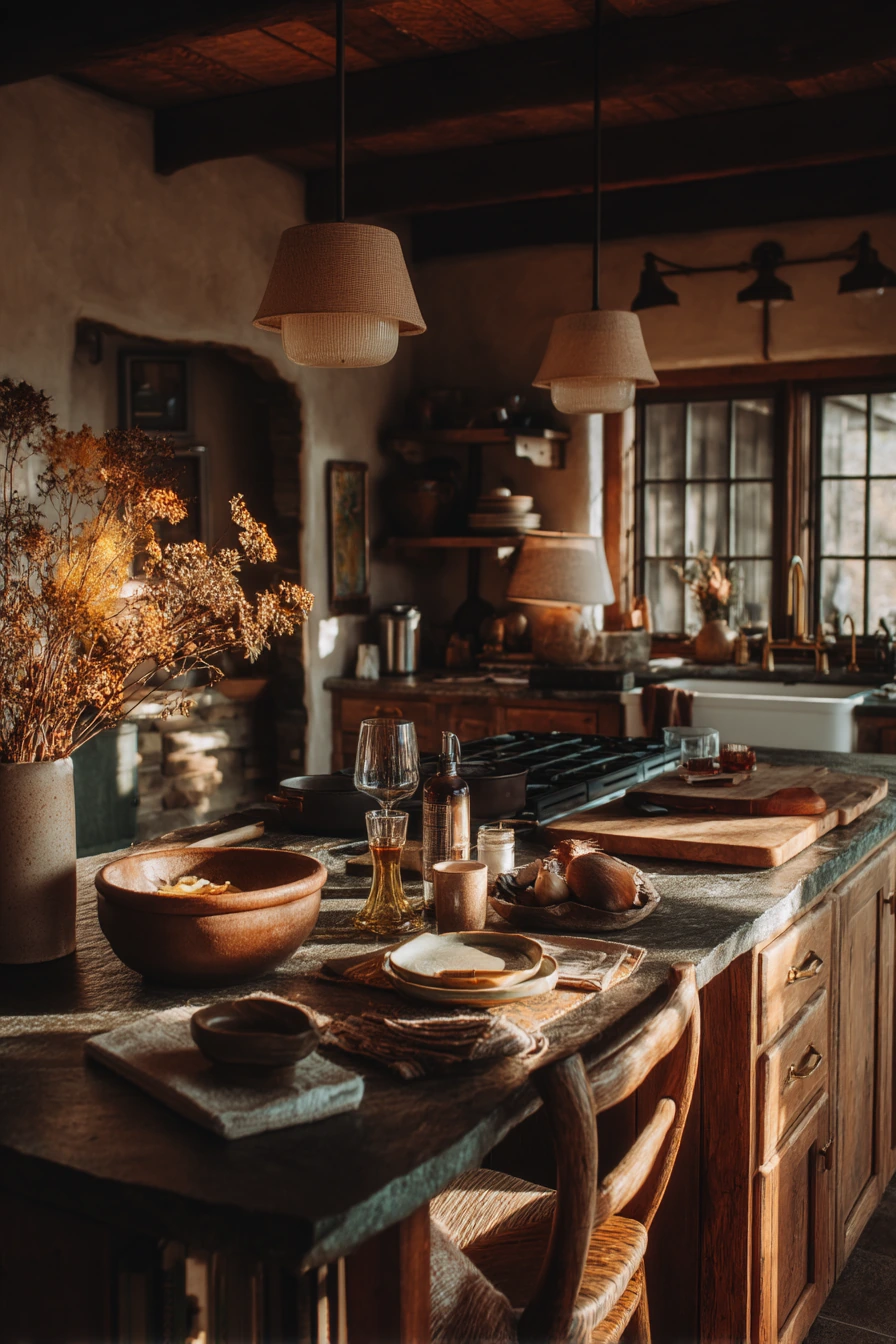 Evening Cooking in a Moody Boho Kitchen