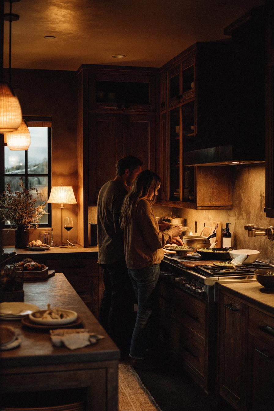 Evening Cooking in a Moody Boho Kitchen