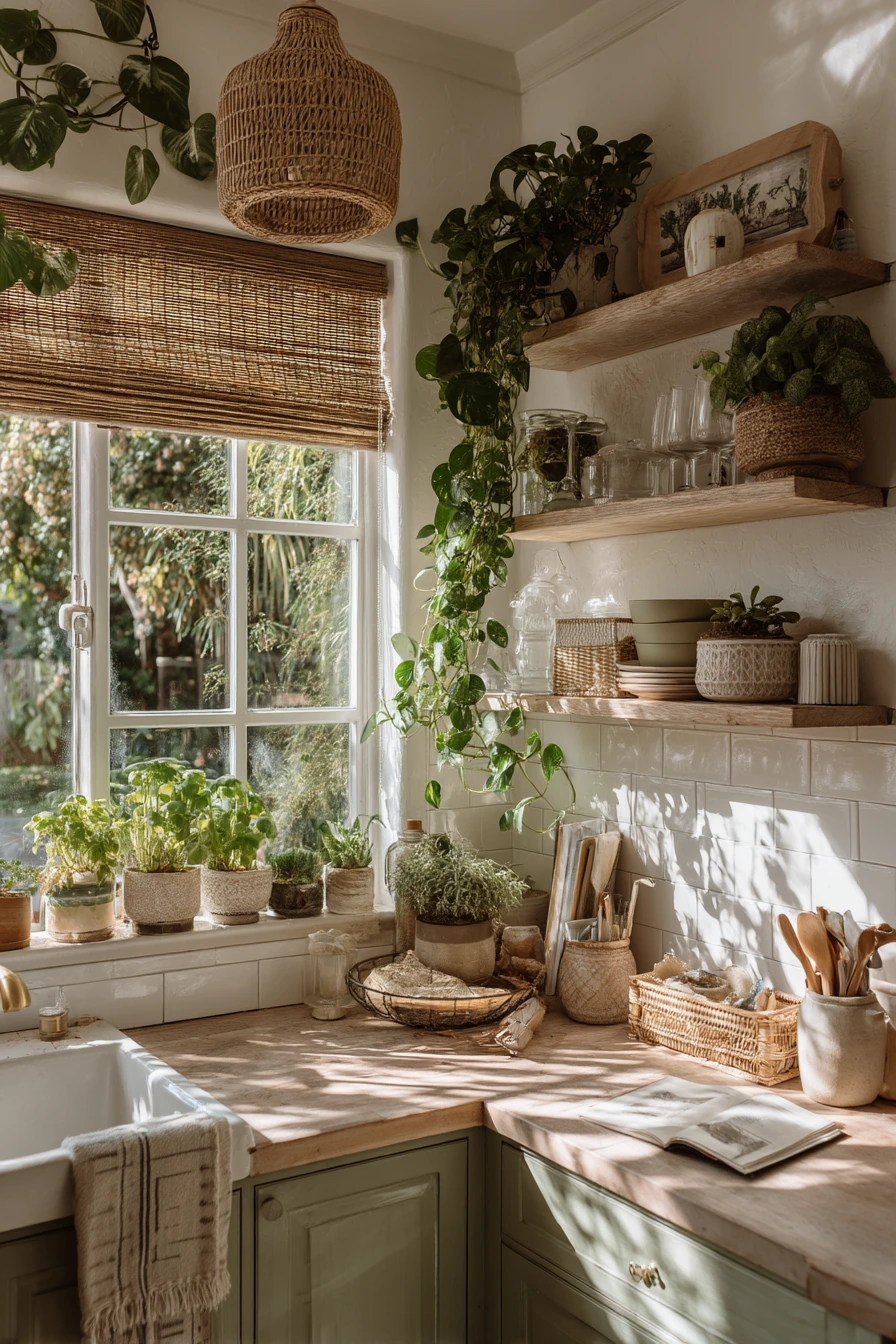 Plant-Filled Boho Kitchen by the Window