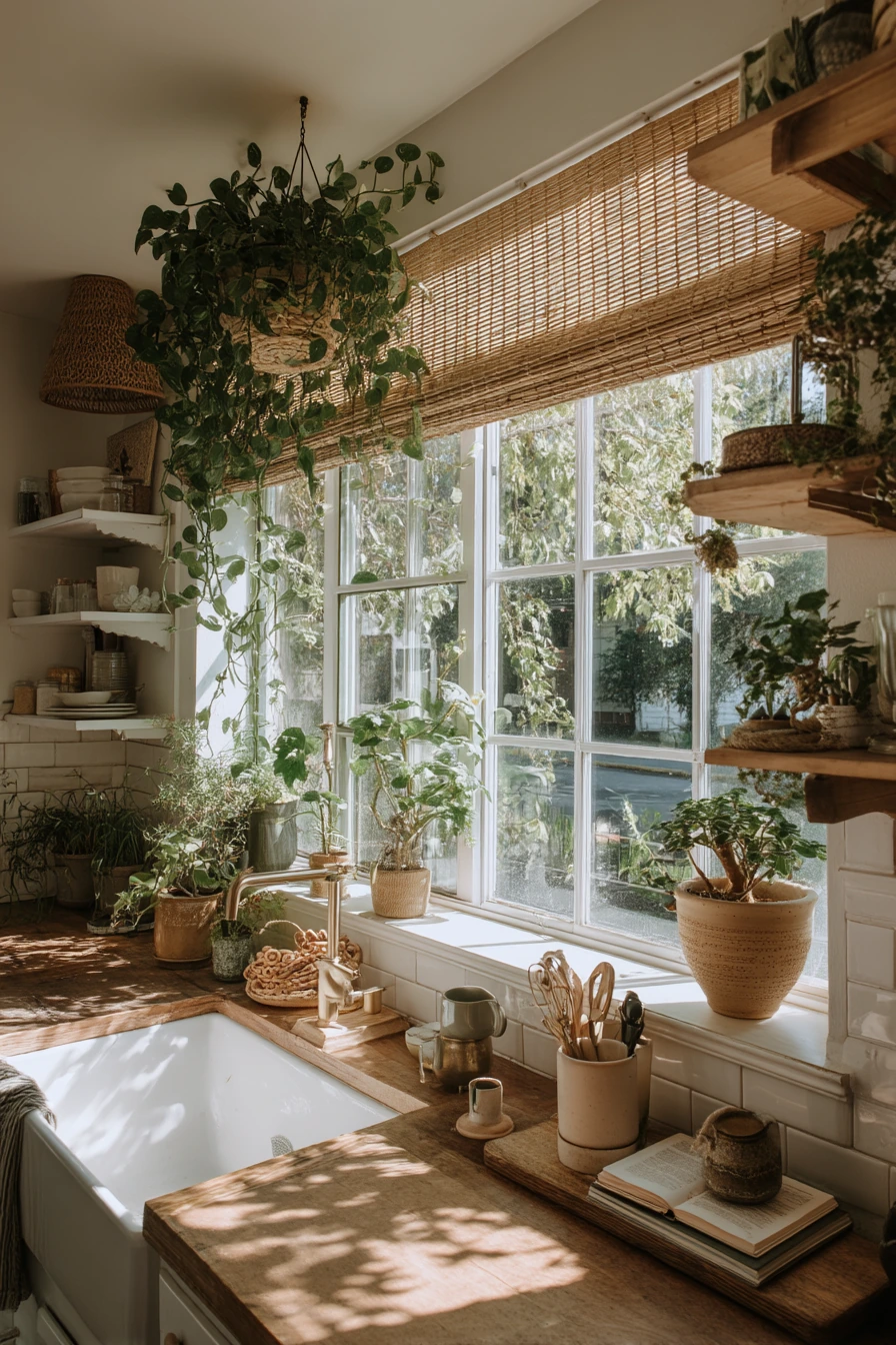 Plant-Filled Boho Kitchen by the Window