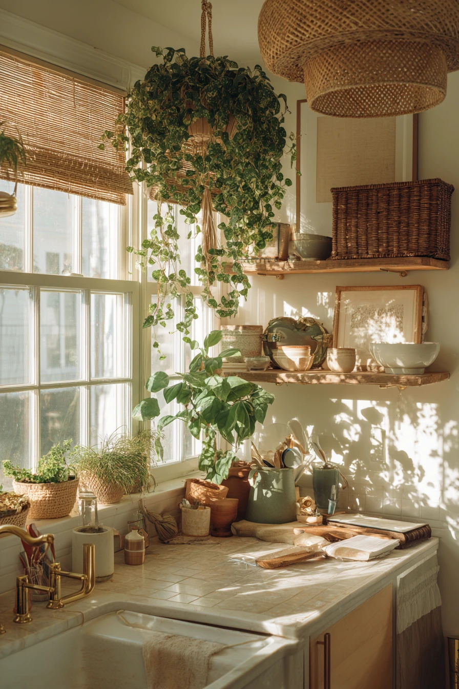 Plant-Filled Boho Kitchen by the Window