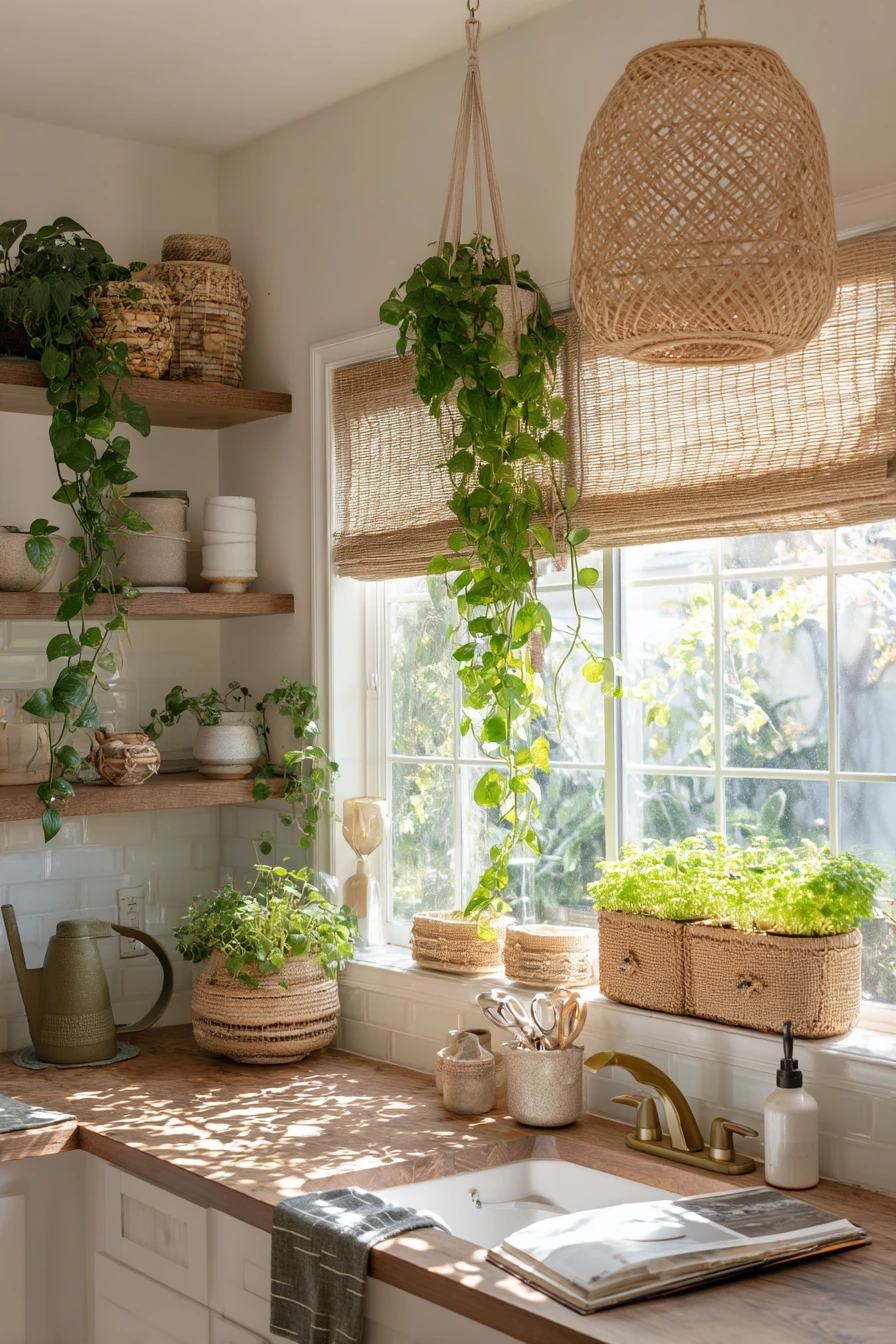 Plant-Filled Boho Kitchen by the Window