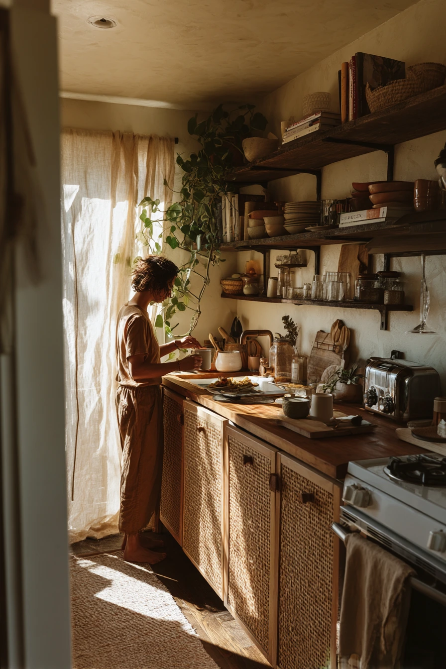 Morning Coffee in a Warm Boho Galley