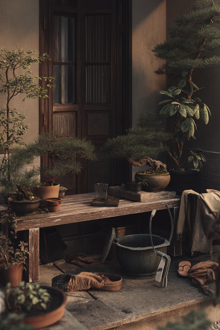 Patio Corner Bonsai Garden for Evening Watering