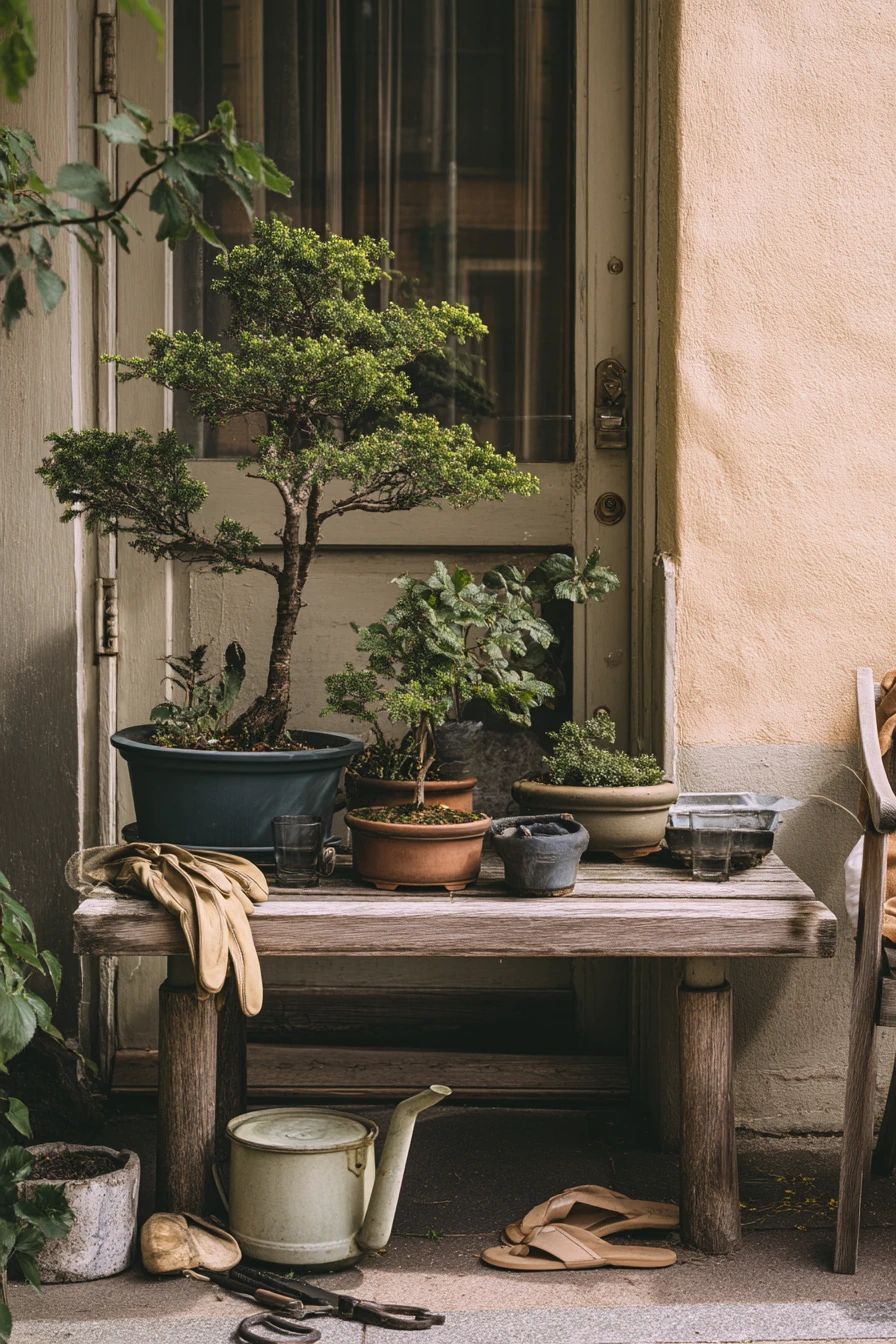 Patio Corner Bonsai Garden for Evening Watering