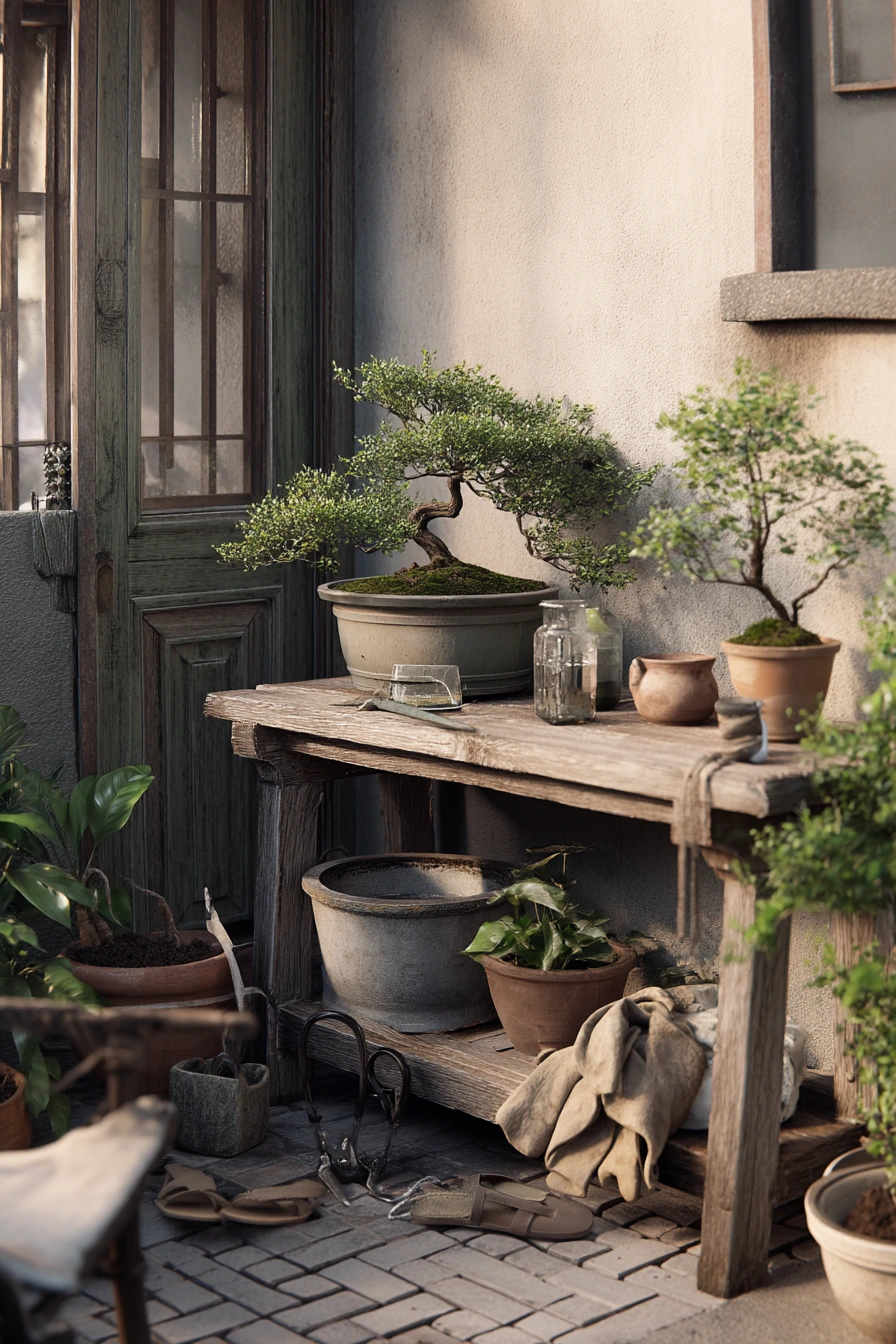 Patio Corner Bonsai Garden for Evening Watering