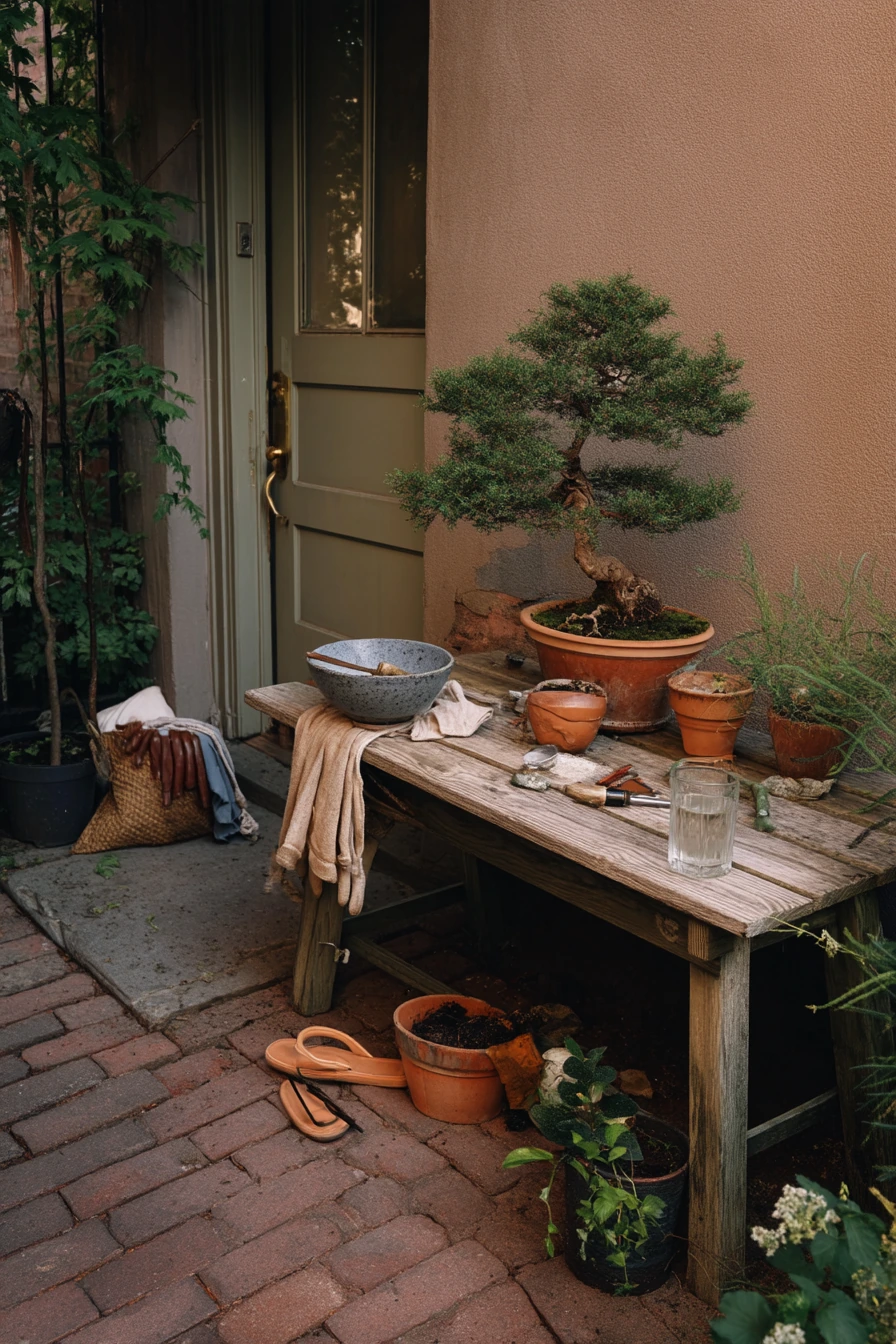 Patio Corner Bonsai Garden for Evening Watering