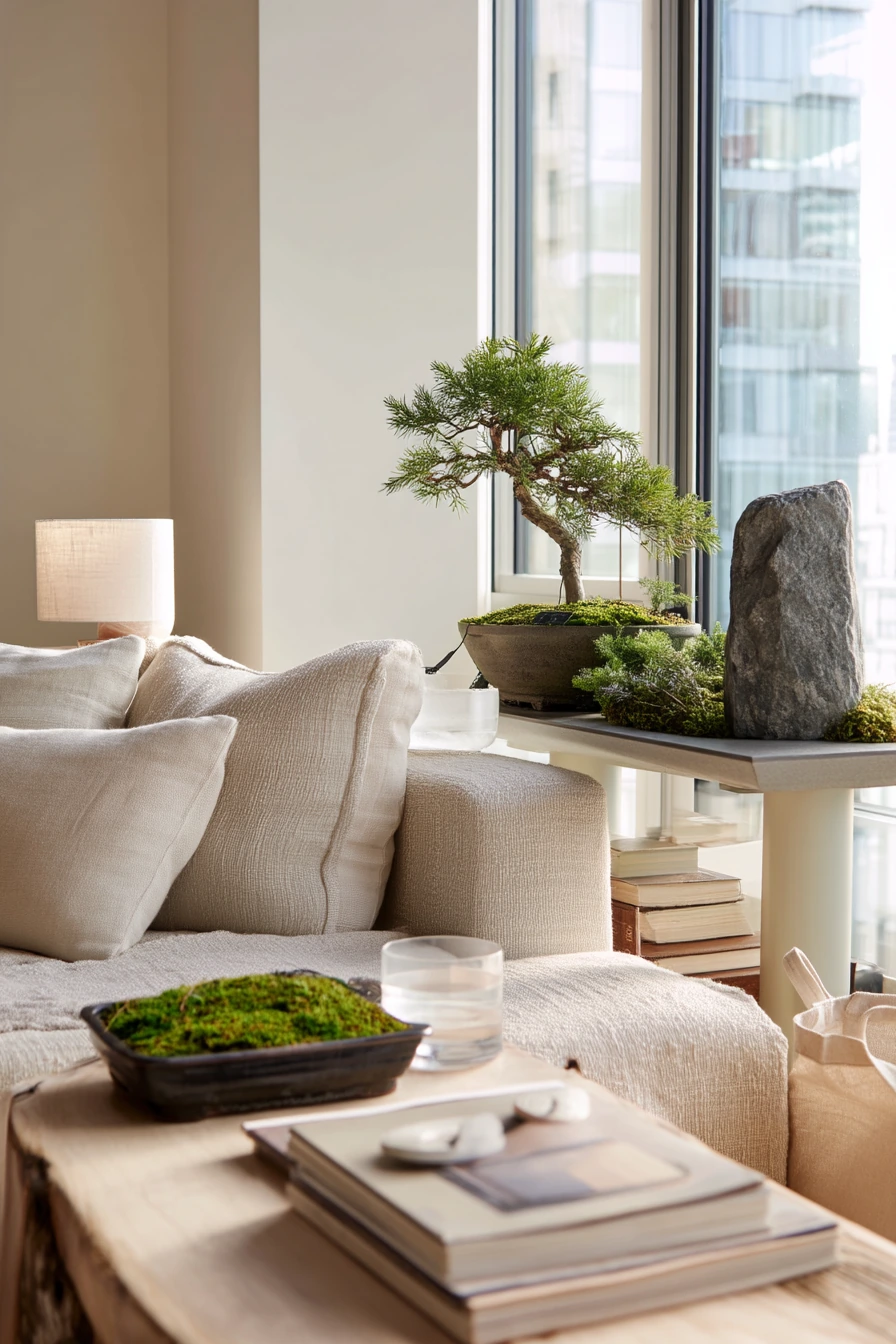 Small Apartment Bonsai Shelf by the Sofa
