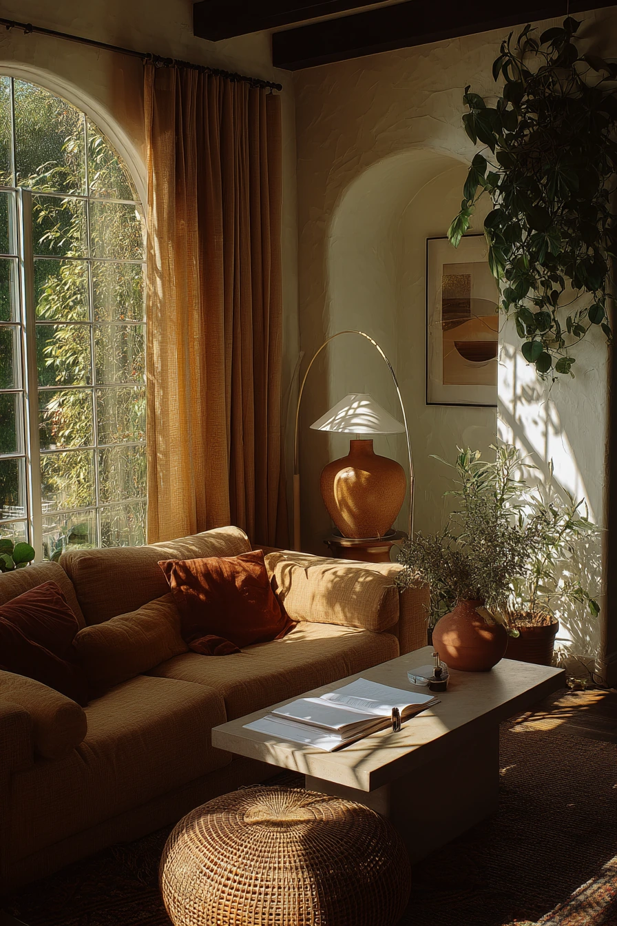 Earthy Modern Lounge with Indoor Garden Feel
