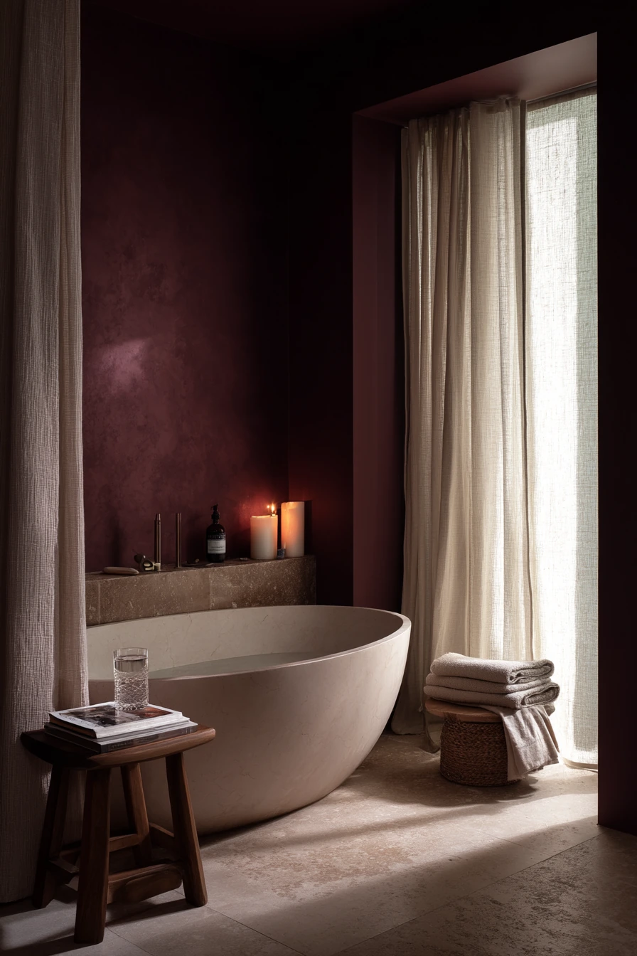 Burgundy Spa Corner with Evening Routine