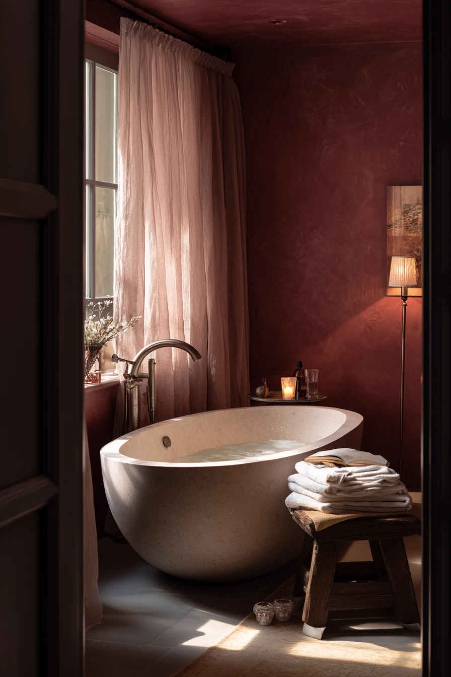 Burgundy Spa Corner with Evening Routine