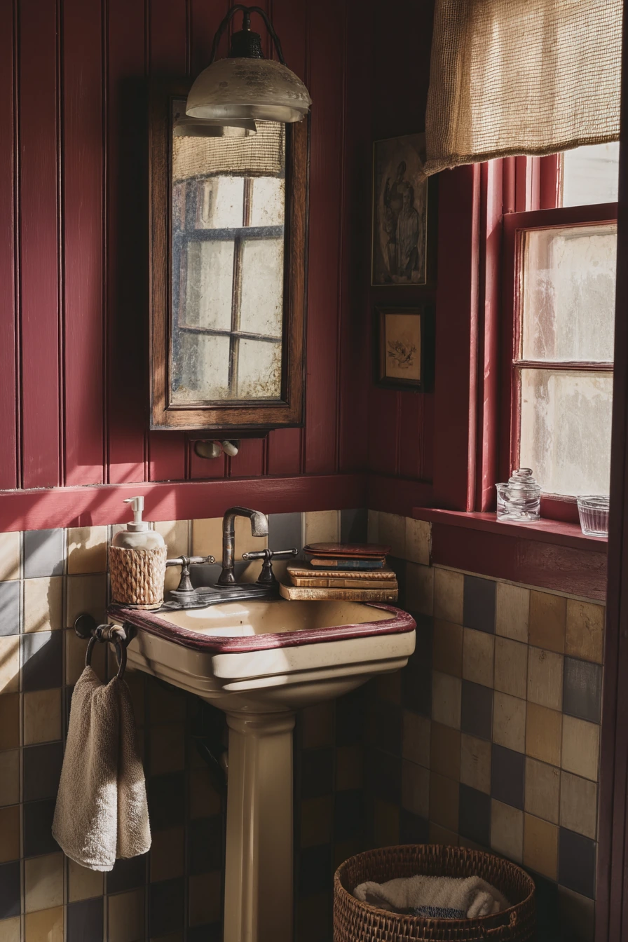 Vintage Burgundy Bath with Collected Character