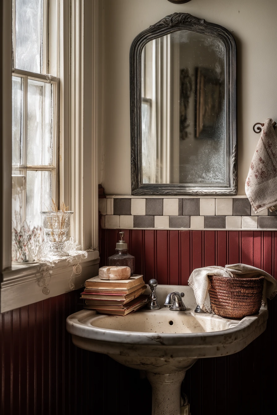 Vintage Burgundy Bath with Collected Character