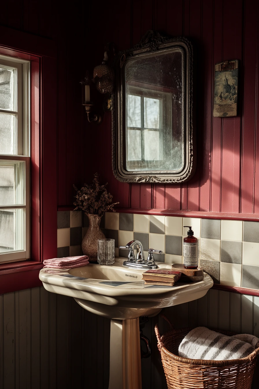 Vintage Burgundy Bath with Collected Character