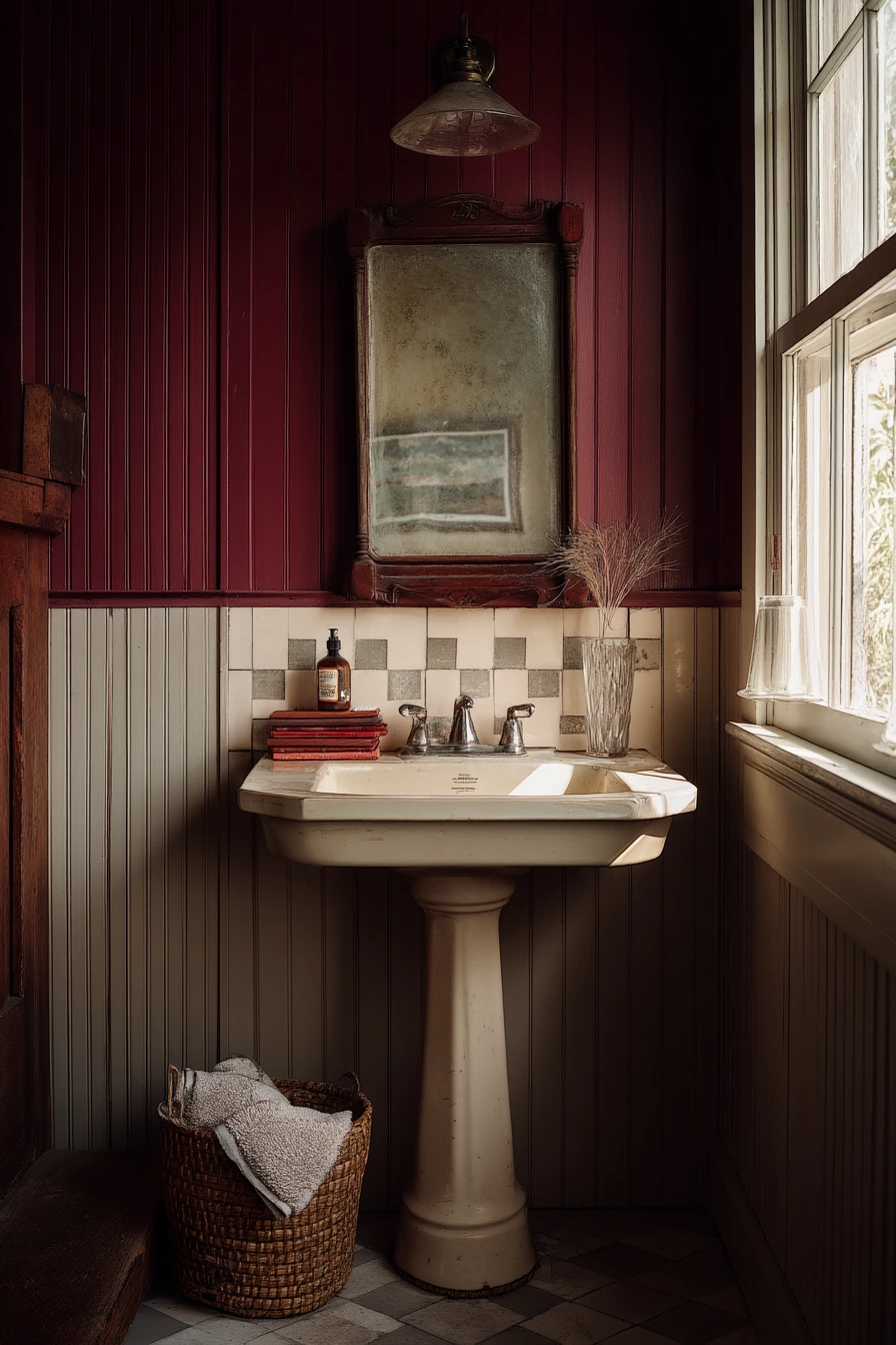 Vintage Burgundy Bath with Collected Character