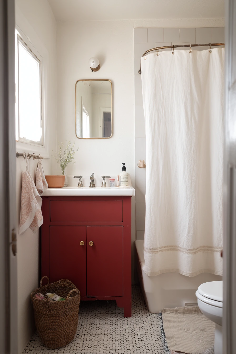 Budget Burgundy Bathroom with DIY Layers