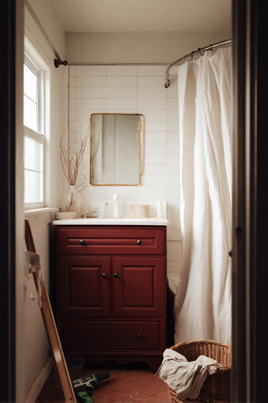 Budget Burgundy Bathroom with DIY Layers