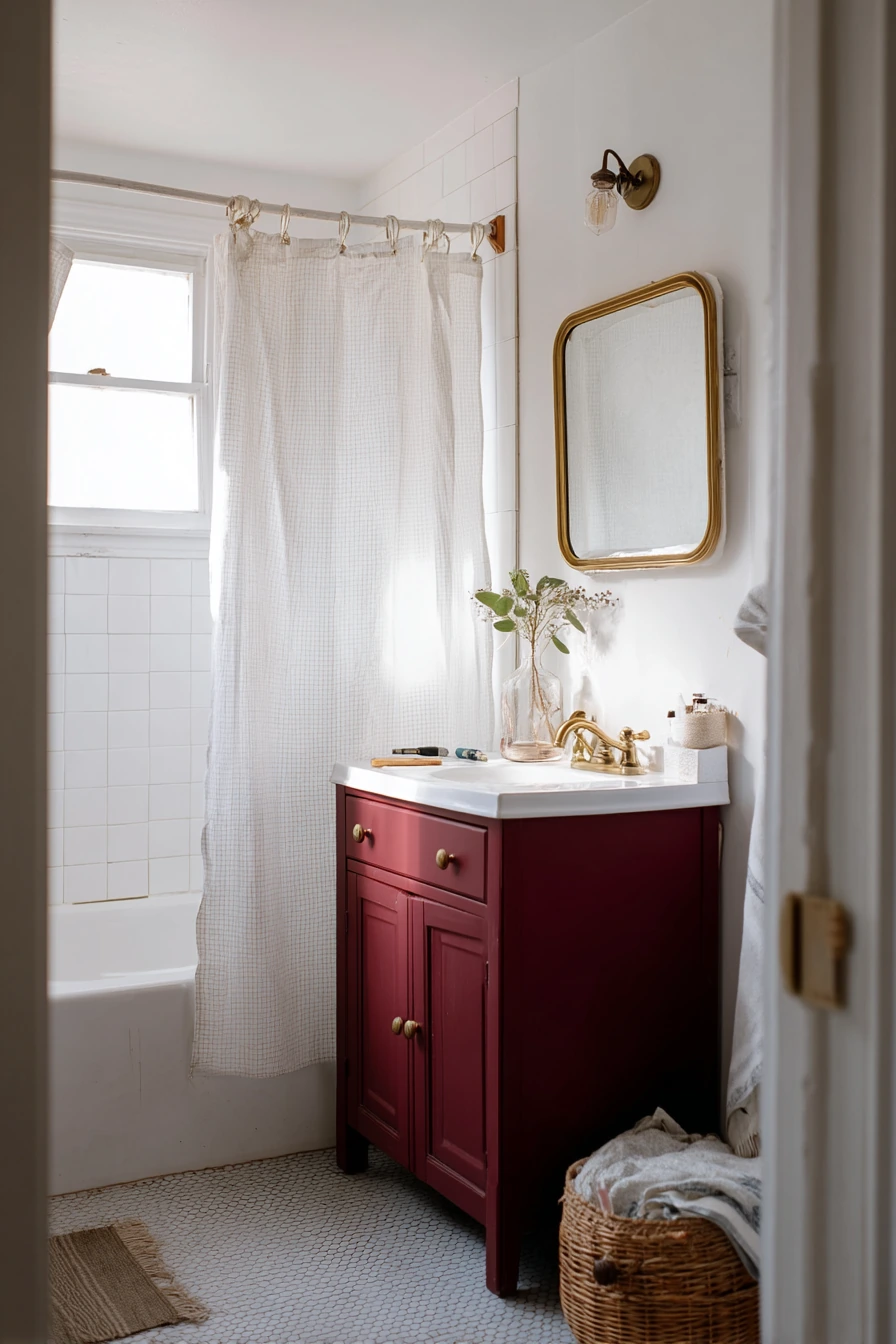 Budget Burgundy Bathroom with DIY Layers
