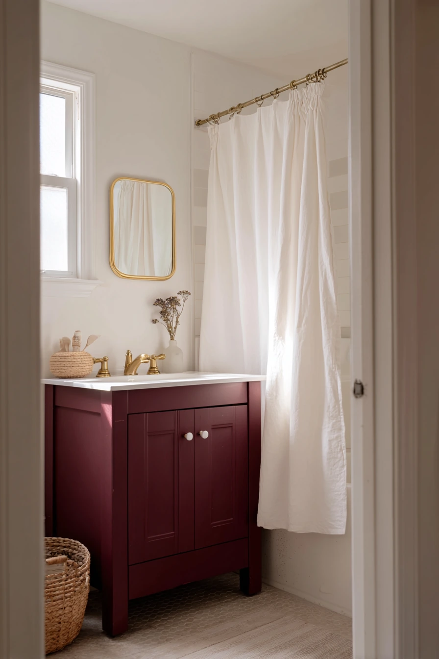 Budget Burgundy Bathroom with DIY Layers